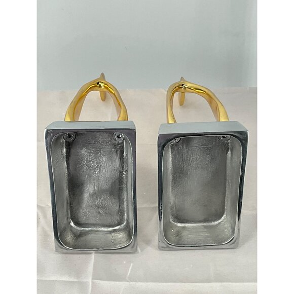 Vintage Nima Oberoi Lunares Wishbone Modern Gold & Silver Tone Abstract Bookends - Picture 4 of 10